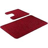 HOMEVER Bath Mats Rugs Set 2 Piece Burgundy Bathroom mats for Toilet, Machine Washable Bathroom Rug with Fashion Pattern, Non Slip Latex (20x31+20x20“, Wine red)