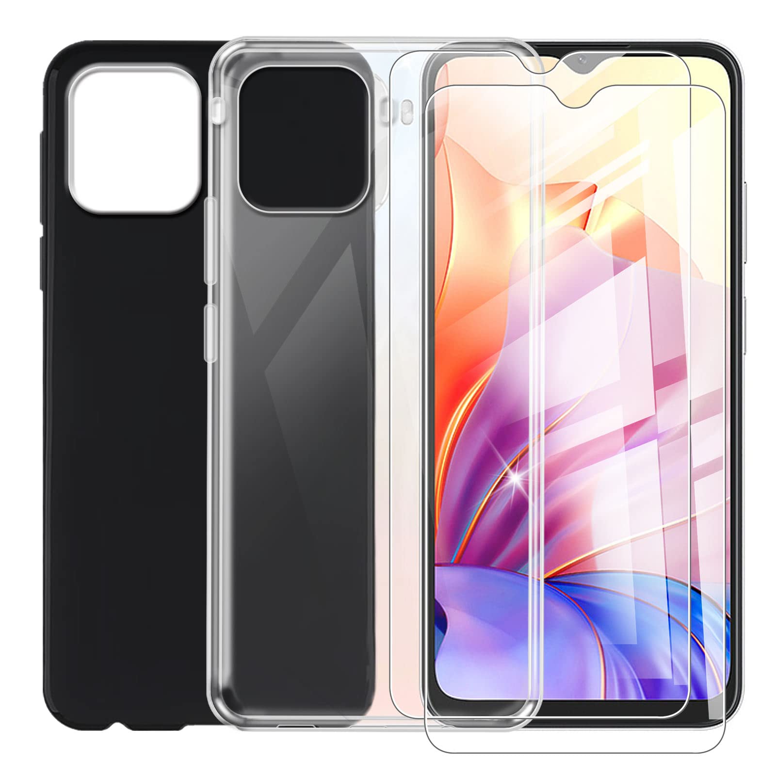 DJUNJUN for Blackview Oscal C80 (6.52") Phone Case +（2 Pack） Tempered Film,Silicone Phone Case, Phone Case, Non-Slip Phone Case, Silicone Protective Case, Anti-Scratch Phone Case-Black+Clear