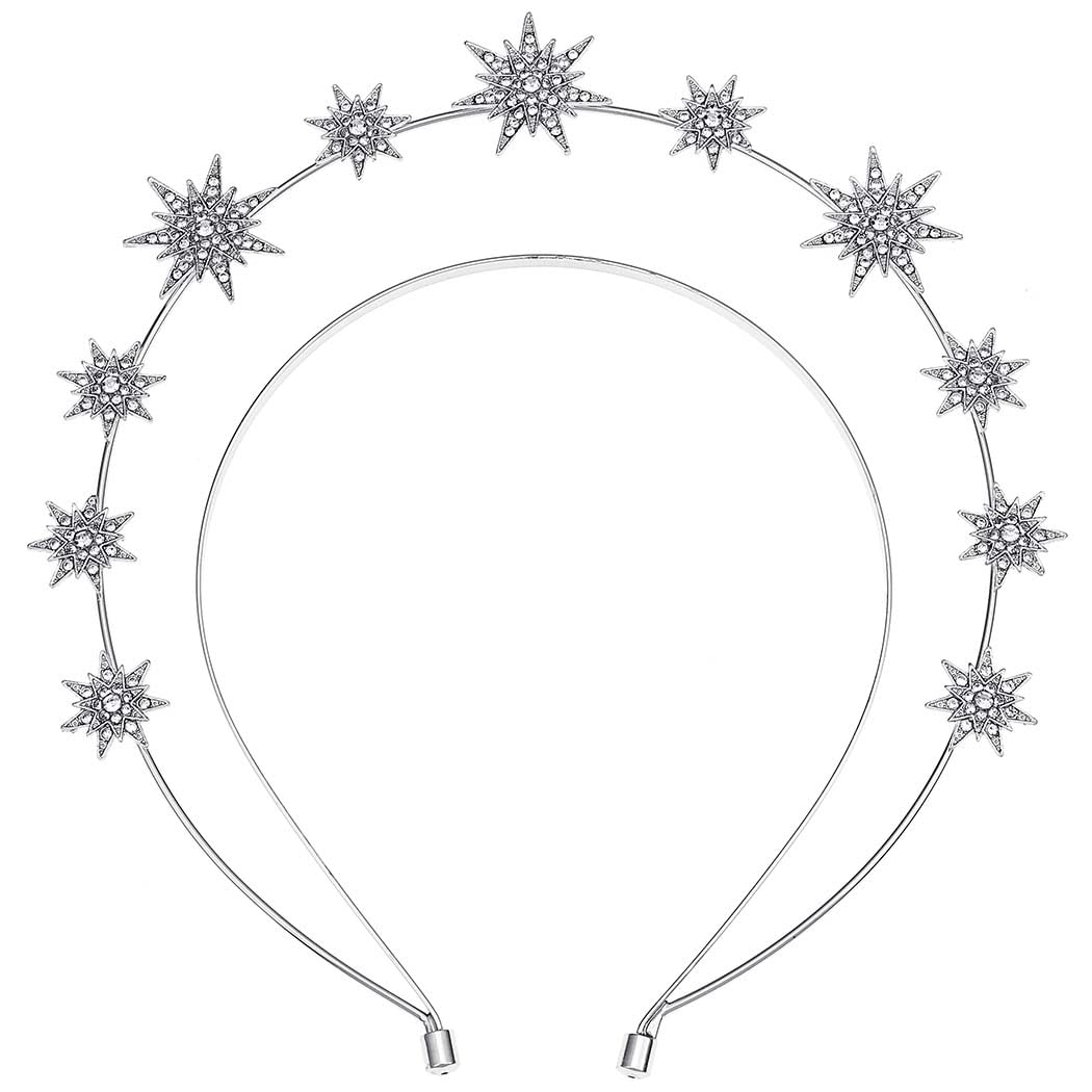 Generse Halo Crown Headband Star Rhinestone Hair Band Goddess Halo Crown Costume Wedding Headpiece for Women and Girls 1Pcs (Sliver)