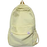 Extolove Cute Aesthetic Backpack Y2K Simple Solid Color Kawaii Backpacks Travel Laptop Backpack (Yellow)