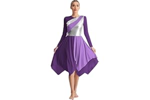 iiniim Womens Color Block Lyrical Praise Dance Dress Liturgical Dancewear Church Dance Attire Costume