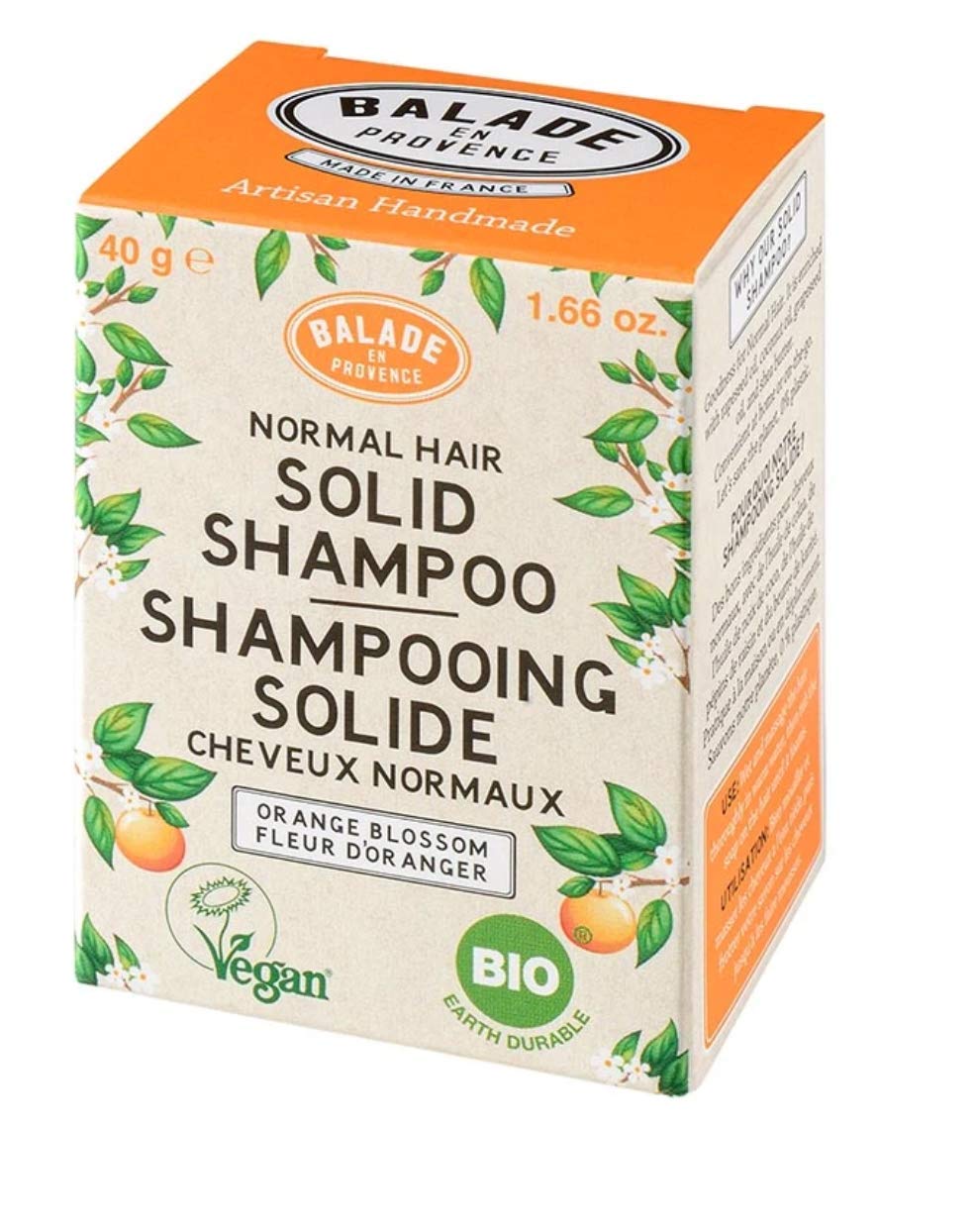 Balade en Provence Organic Solid Shampoo Bar | for Normal Hair | Orange blossom Scent | 40g
