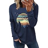 Hount Womens Casual Loose Fit Shirts Long Sleeve Comfy T-Shirts Pullover Sweatshirts With Pockets