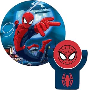 Projectables 13341 Ultimate Spider-Man LED Plug-In Night Light, Red and Blue, Collector’s Edition, Light Sensing, Auto On/Off, Projects Marvel Comics Spiderman on Ceiling, Wall, or Floor
