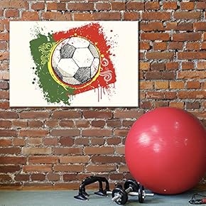 Canvas Wall Art Sports Theme - Soccer Green Red Background - Giclee Print Gallery Wrap Modern Home Art Ready to Hang - 12x18 inches