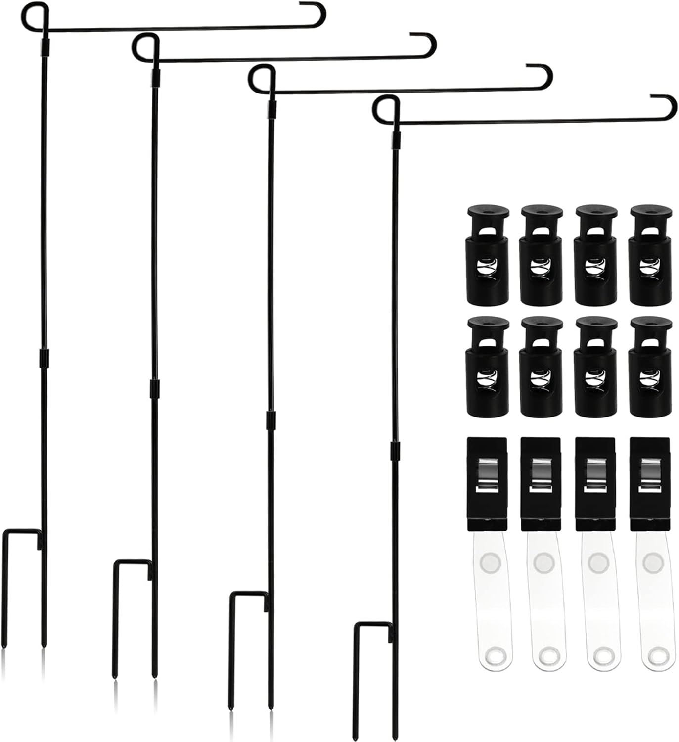 Flagpole Hardware - DEAYOU 4-Pack Garden Flag Holder Stand, Yard Flag Poles with Stoppers and Anti-Wind Clips, Decorative Metal Outdoor Flag Stake Sign Hanger for Banner, Lawn, Outside, Weather-Proof, 35.5
