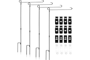 DEAYOU 4-Pack Garden Flag Stand, Yard Flag Holder for Outside, Weather-Proof Metal Lawn Flag Pole with Stoppers and Anti-Wind