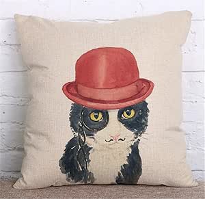 NDANH9896 Gato con Sombrero Colorido Estilo de Dibujos Animados