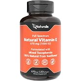 Naturalis Sunflower Vitamin E 670mg (1000 IU) with Mixed Tocopherols | Essential Skin Vitamin &amp; Immune Support | Non-GMO, Soy &amp; Gluten Free | 120 Softgels