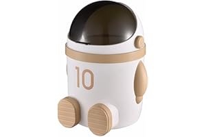 Sylfaen Astronaut Trash Can Wastebasket, 12 Liter / 3.2 Gallon Bathroom Garbage Can with Lid, Garbage Can for Kids, Cute Trash Can for Bedroom, Kids Room, Bathroom, Living Room (Khaki)