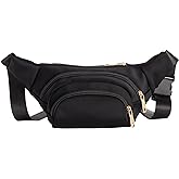 Zodaca Extra Large Fanny Pack - Adjustable 34-60 in Strap Waist Pack - Multi-Pocket Travel Pouch - Hands-Free Belt Bag - Black, Nylon, Fits 34-60 in Waist