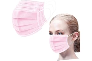 50PCS Pink Disposable Face Mask, 3 Ply Breathable Colored Masks for Adults Women Full Face Protection
