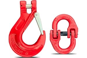 HENBOW 1/2" Clevis Slip Hook and Chain Connector Link,G80 Tow Trailer Safety Hook and Hammerlock Coupling Link,11600Lbs Working Load Limit for Lifting&Towing，Red(1 Hooks and 1 Connector Link)