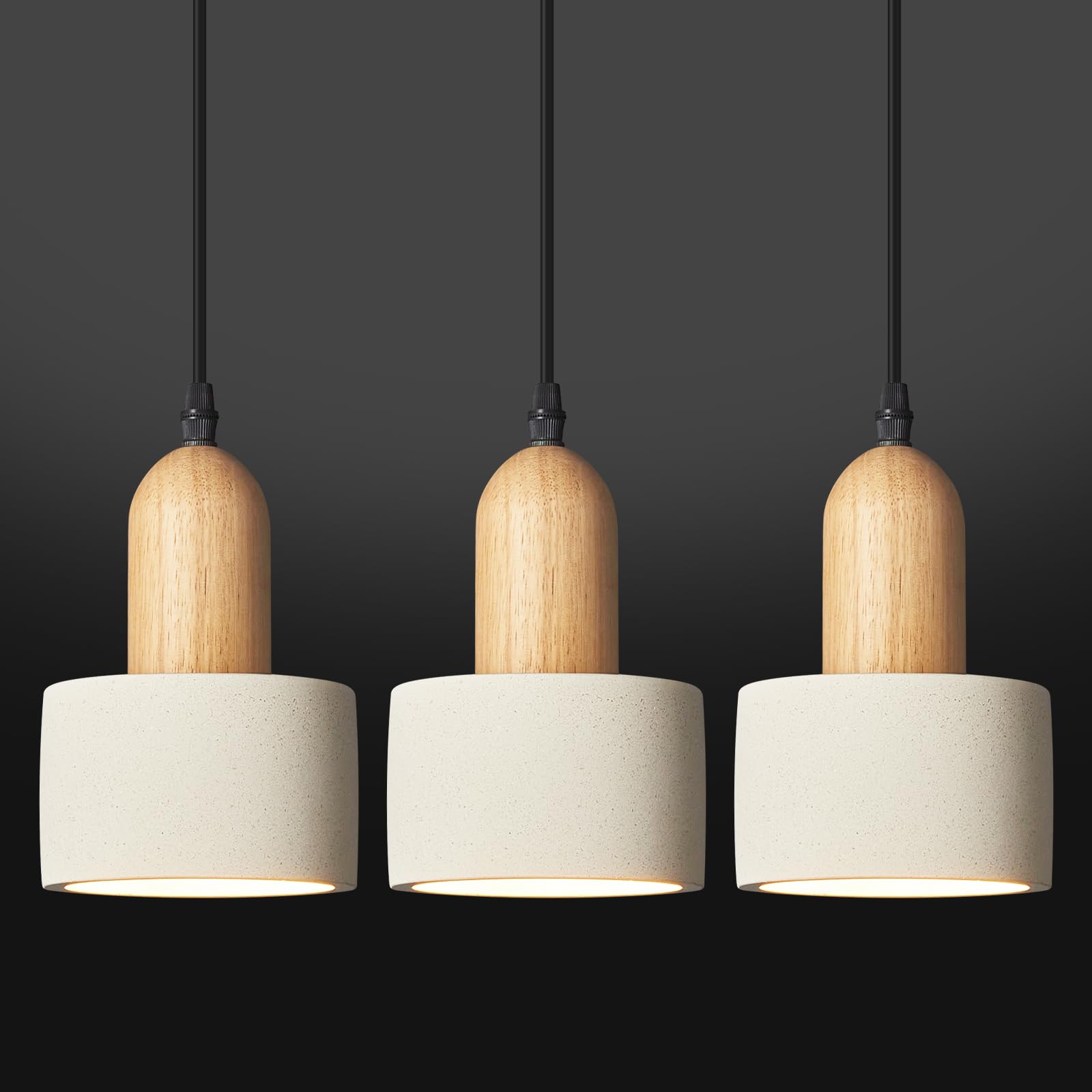Photo 1 of LBSQJ Modern Cement Pendant Lights White Chandelier Wooden Ceiling Lights for Bedroom Dining Room Living Room Kitchen Island bar?3 Pack?