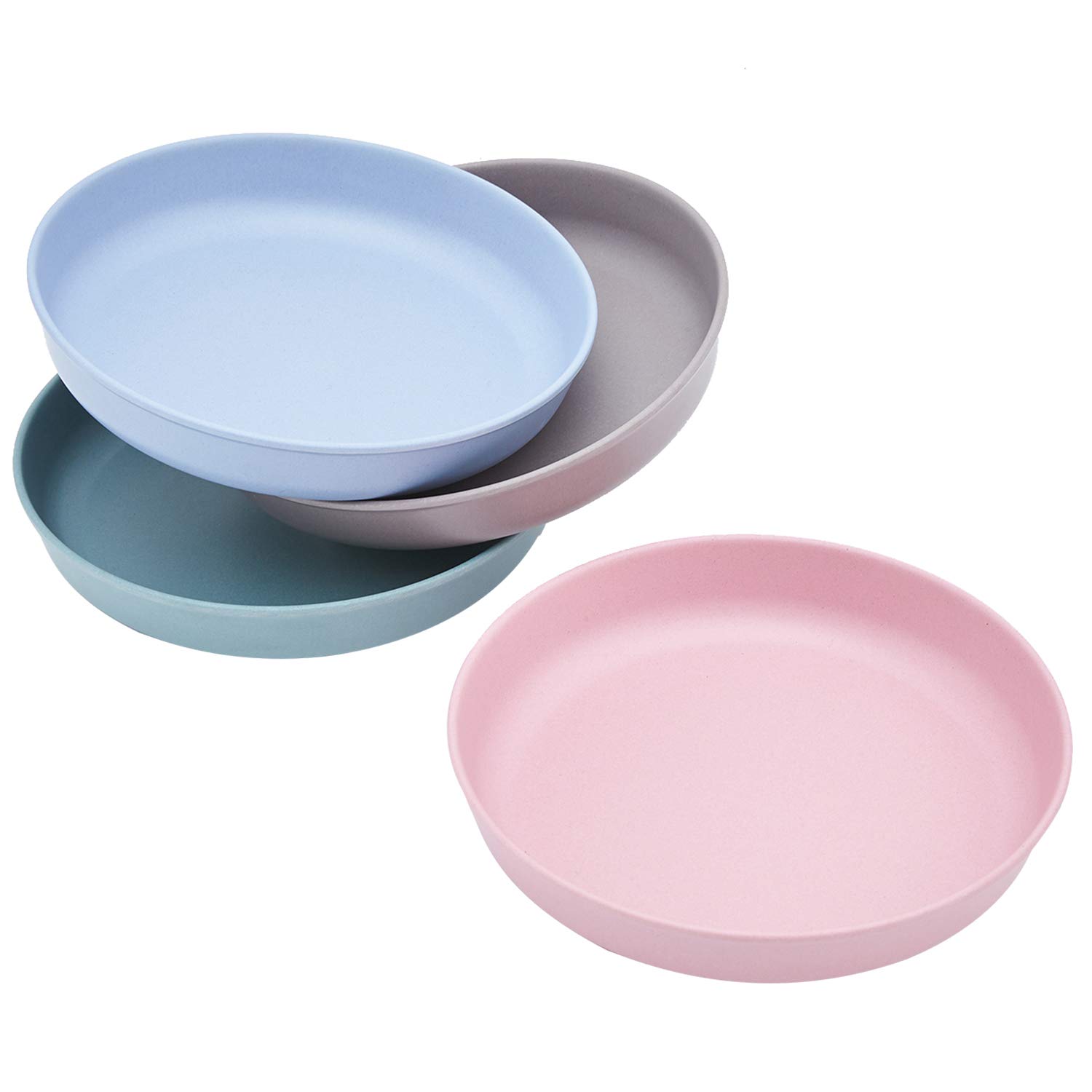 4pcs Bamboo Kids Plates for Baby Feeding, Non Toxic & Safe