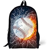 Baseball Book Bags Black Backpack for Man/Kid/Girl/Woman 17 Inch Combustion Pattern Cool Design School Bags