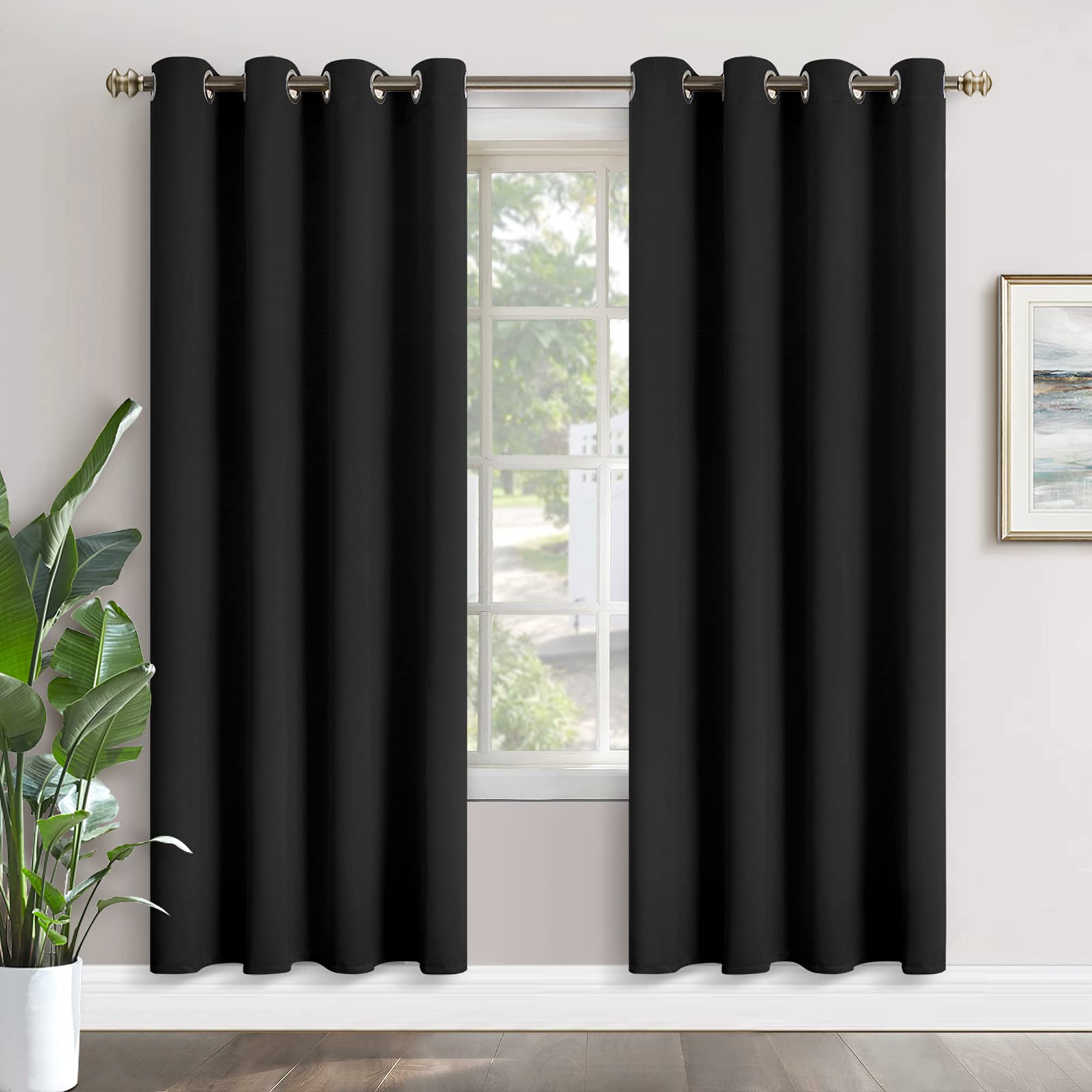 YoungsTex Black Blackout Curtains 80 Inches Length for Living Room - Thermal Insulated Window Treatments with Grommet Room Darkening Drapes Heat Blocking for Bedroom, 2 Panels, 52 x 80 Inch Image