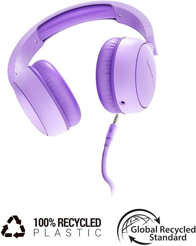 - Auriculares de Diadema (Plástico 100% Reciclado, Cable extraíble, Micrófono, Asistente de Voz) - Blanco (Lavender)