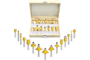Ozmatip Router Bits Set of 15 Pieces 1/4 Inch Woodwork Tools for Beginners,Carbide Router Bits for Wood, Woodworking, DIY (15pcs 1/4 Shank)