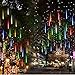 Adecorty Christmas Lights Outdoor Tree Cascading Icicle Lights 12 inch 8 Tubes Shooting Star Waterfall Meteor Shower Falling Rain Lights for Holiday Decorations Wedding Party New Year (Multi Color)