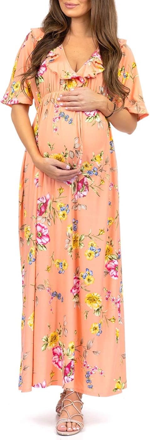 Women's Ruffle Neckline Maternity Dress with Adjustable Belt at  Women’s Clothing store