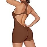 SEASUM One Piece Workout Shorts Jumpsuits for Women Sexy Athletic Yoga Liza V Back Scrunch Backless Gym Bodycon