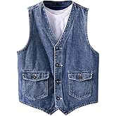 LONGBIDA Men's Denim Vest Casual Slim Fit Sleeveless Jacket Outdoor Jean Vests