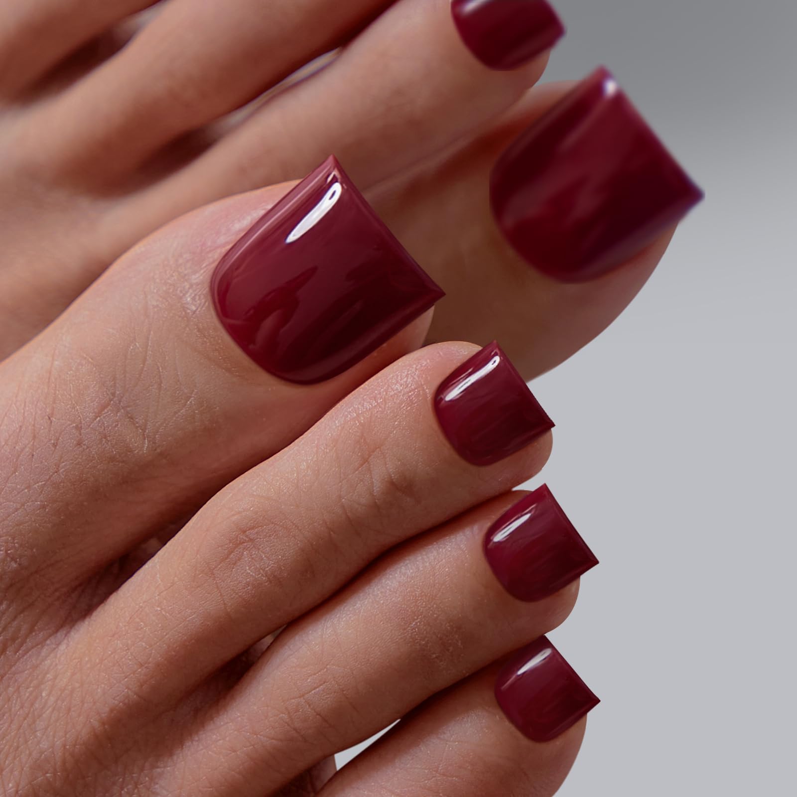 Photo 1 of BTArtbox Press On Toenails - Real Square Opaque Red Toe Nail Press Ons with Glue for Women, Fake Toe Nail Tips in 15 Sizes - 30 Toenails Kit, So Hot