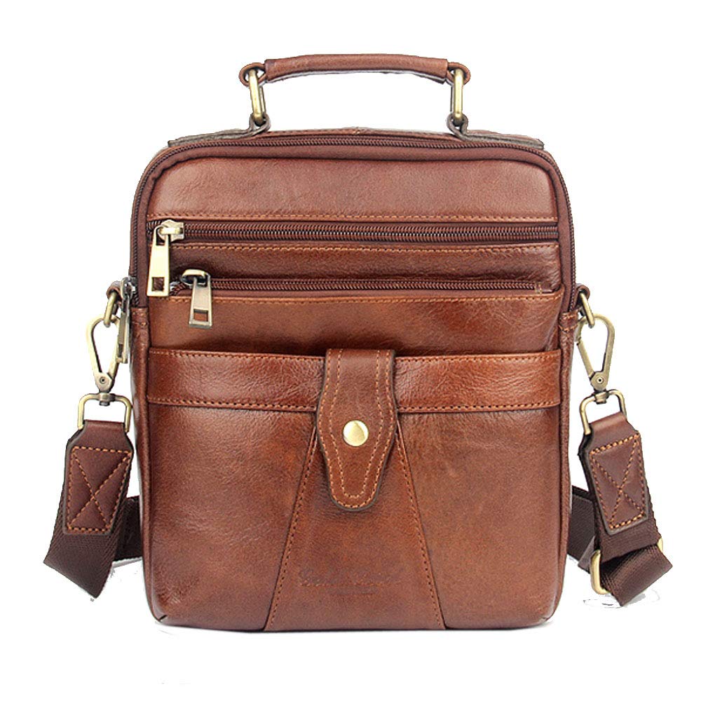 Xieben Business Leather Shoulder Messenger Bag for Men Travel Outdoor Crossbody Handbag Briefcase Wallet Phone Pouch Purse Casual Daypack Brown