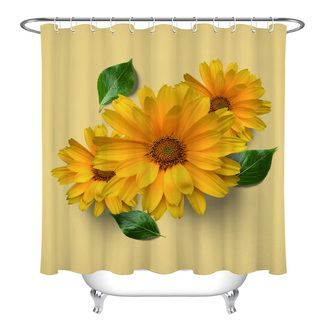 FANG2018 Yellow Flower Sunflower Shower Curtain Bathroom Durable Fabric Mildew Bathroom Pendant Creative with 12 Hooks 180X180CM