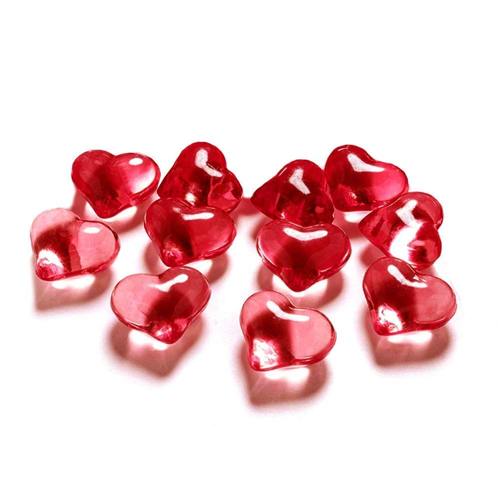 PartyDeco AH2-21-007-Karton – 30 PVC Crystal Heart Shapes, Red