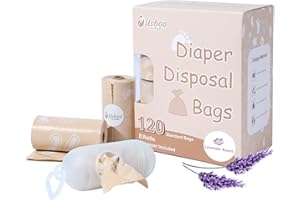 USBOO Diaper Bags Disposable for Baby, Biodegradeable Dirty Diaper Bags (8 Refill Rolls/120 Bags) with Dispenser, Leak Proof Diaper Trash Bags, Baby Poop Bags, Lavender Scent