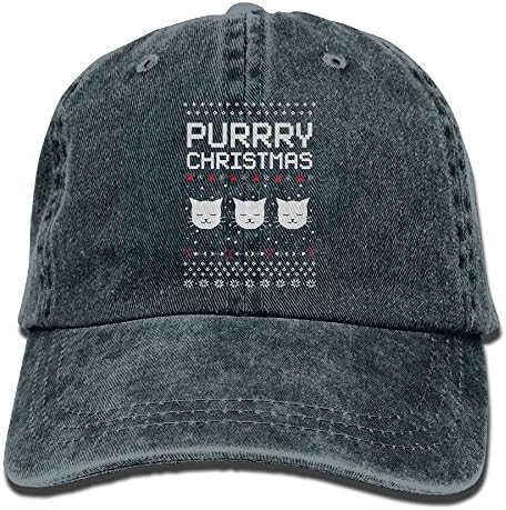 Purrry Christmas Ugly Sweater Hat Snap-Back Hip-Hop Cap Baseball Hat Head-Wear Cotton Snapback Hats Navy