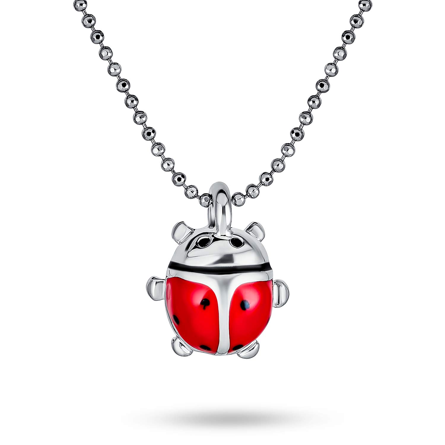 Bling Jewelry Red Lucky Ladybug Small Enamel Pendant Silver Tone Rhodium Plated Necklace For Women 16 Inches