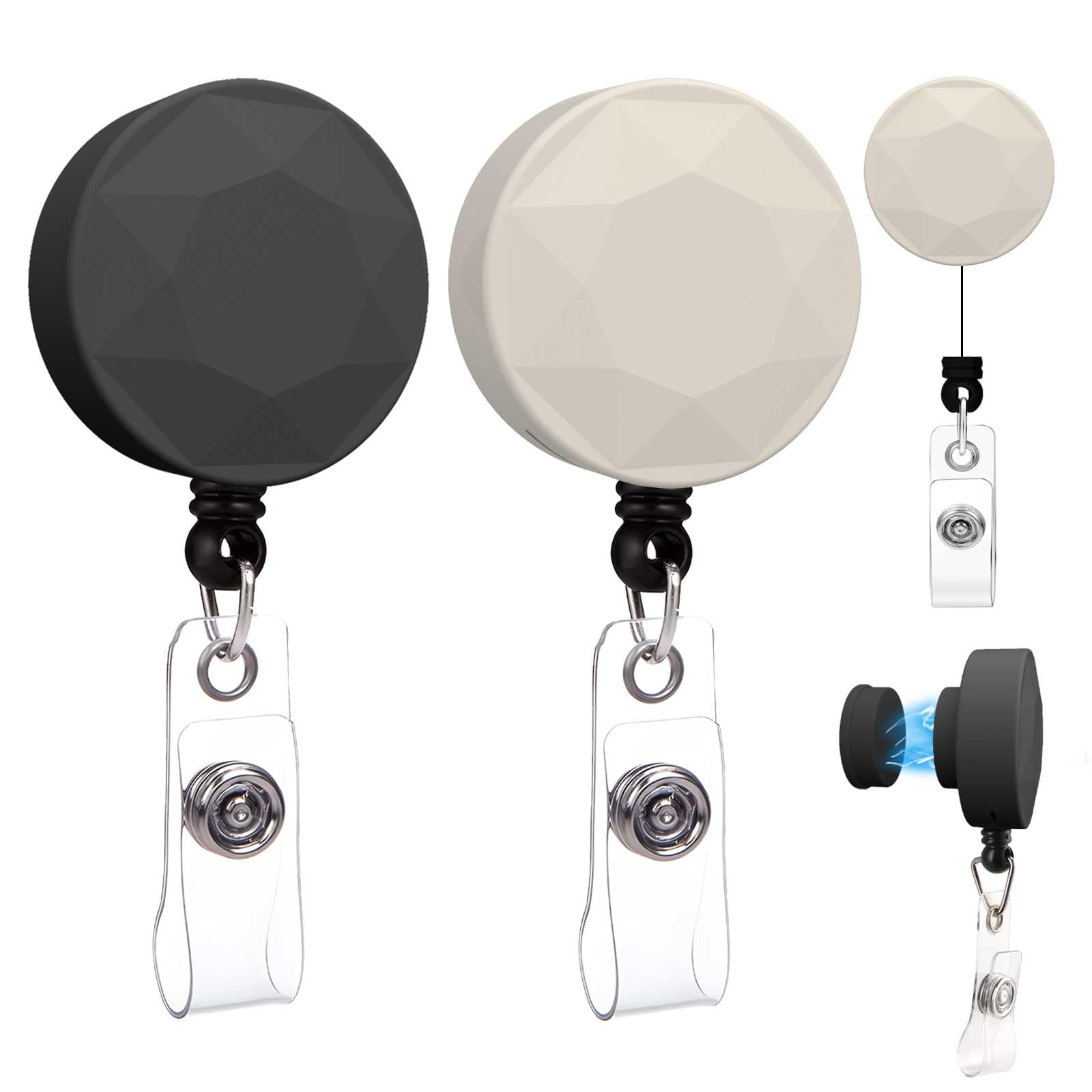 Photo 1 of 2 Pack Magnetic Badge Holder Reel with Strong Magnet Back - Retractable ID Card Clip for Nurses, Teachers, Office Professionals (Black & Beige)