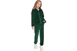 Hopeac Girls Casual Basic Velour Zip Up Hoodie Sweatsuit Tracksuit Set Jogger Clothes Outfits