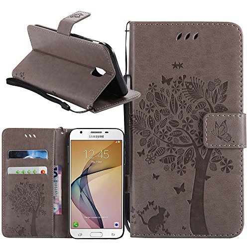 Galaxy J5 Pro (2017) Case, Linkertech PU Leather Flip Wallet Pouch Case Cover with Kickstand Feature Card Slots and Wrist Strap for Samsung Galaxy J5 Pro International Version (C-5)