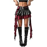 Floerns Women's Gothic Leather Low Rise Skirt Plaid Asymmetrical Layered Ruffle Mini Skirts