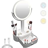 SANYCASA Makeup Mirror with Lights, Lighted Makeup Mirror with Magnification, 80 LED Vanity Mirror with Lights, 3 Color Modes & Stepless Dimming, Shatterp roof & Stable Base