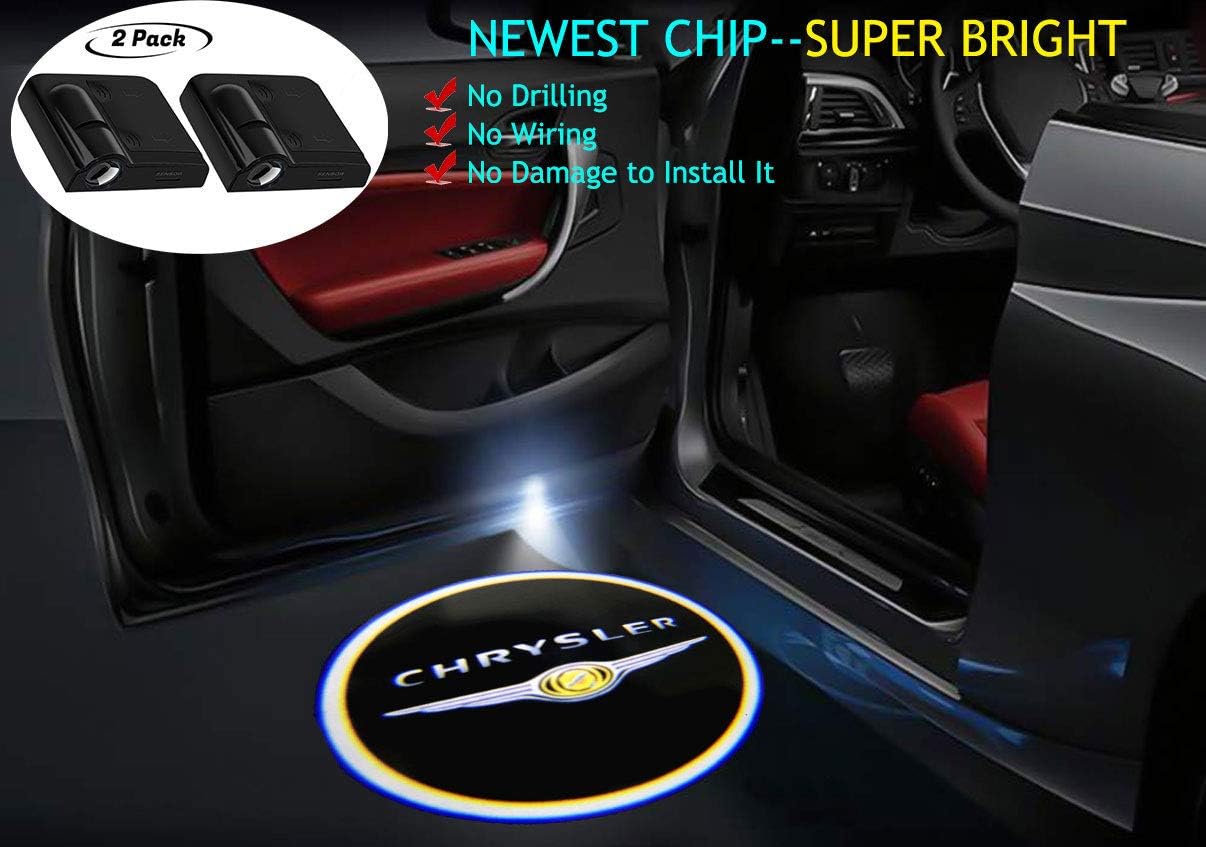 2Pcs for Chrysler Car Door Lights Logo Projector, Car Door Led Projector Lights,Wireless Car Door Welcome Logo Lights for Chrysler All Models