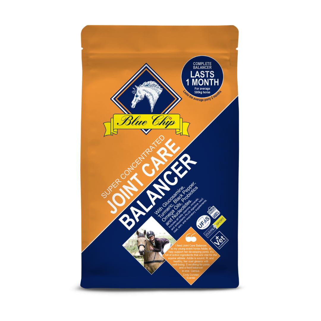 Blue Chip Joint Care Feed Balancer (Super Concentrated) 3kg. Complete & balanced horse feed with joint support turmeric, glucosamine, black pepper & natural oils, very low starch/sugar molasses FREE!