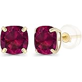 Solid 14K Gold 6mm Cushion Cut Genuine Birthstone Stud Earrings For Women | Hypoallergenic Studs | Natural or Created Gemstone Stud Earrings For Women