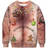 Merry Christmas Shirts for Women Funny 3D Christmas Ugly Sweater Long Sleeve Red Plaid Xmas Holiday Pullover