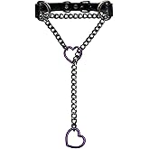 EverGlimp Black Leather Choker Collar For Women, Handmade Heart Slip Chain Choker Long Necklace with Adjustable Buckle