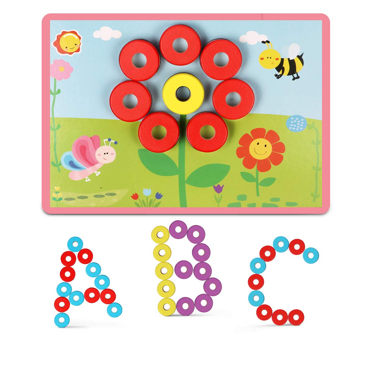 Lydaz Wooden Puzzles Counting Toys, Montessori Preschool Learning Math Toys for Toddlers, Shape Sorter Stacking Blocks Toys for 3 Year Olds and Up