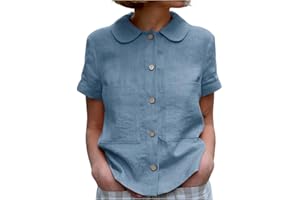 GENERIC Peter Pan Collar Shirt Women Button Up Shirts Business Casual Lightweight Short Sleeve Blouse 2025