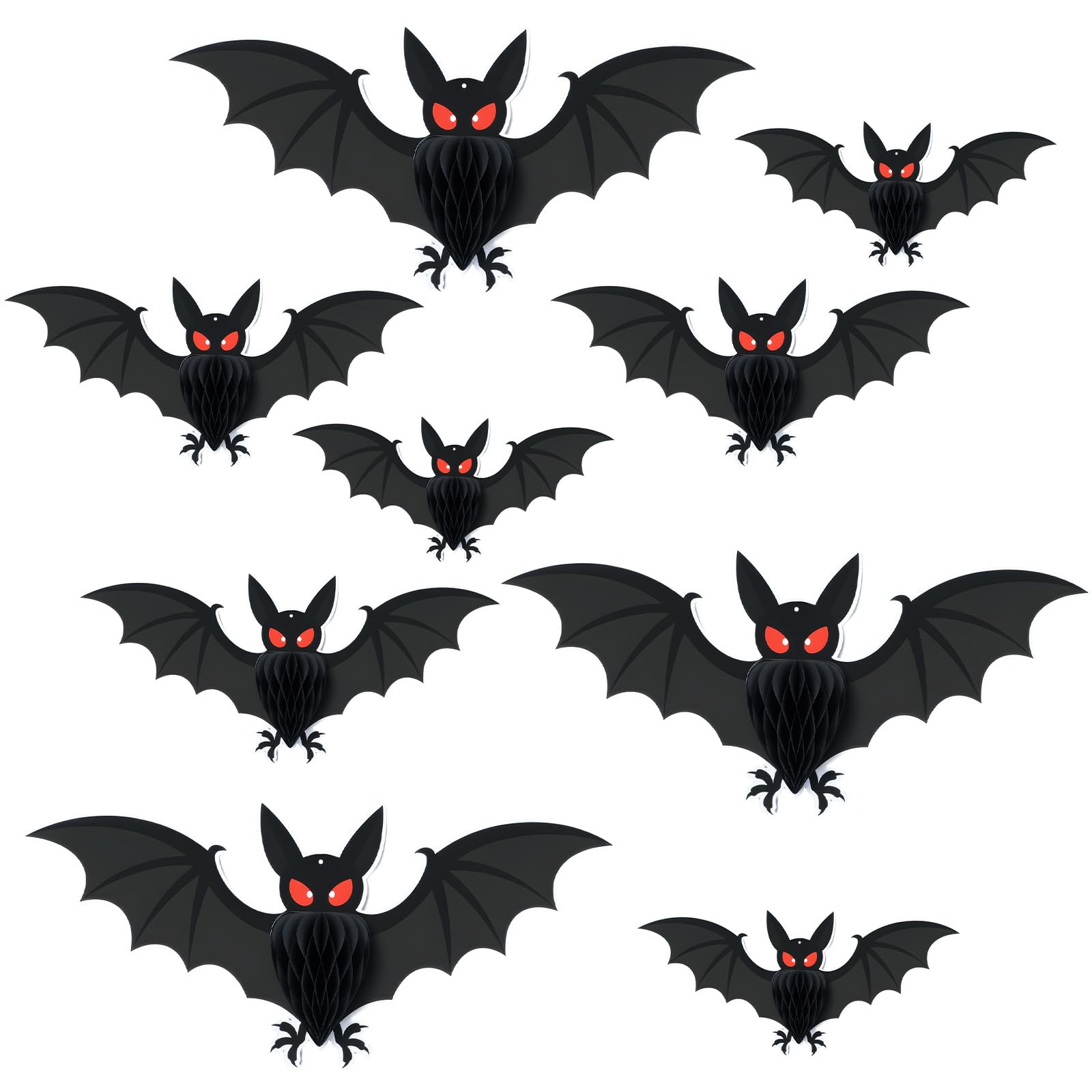 Photo 1 of AmazingSpark 6 Pcs Halloween Bats Decor 3D Hanging Paper Honeycomb Bats Ornaments Black for Halloween Home Wall Window Haunted House Party Supplies