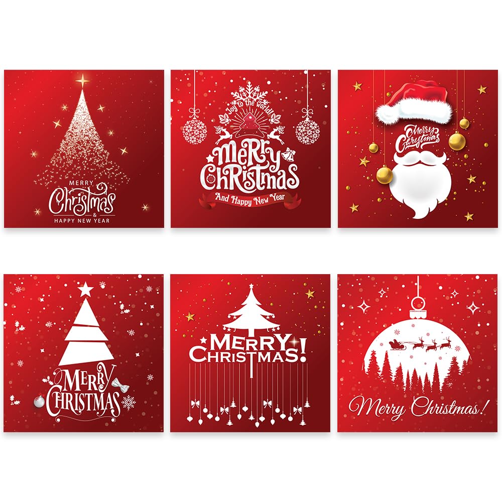Christmas Cards Pack of 24 Red Theme Luxury Xmas Cards Packs (145 x 150 mm) Pack of Christmas Cards with Envelopes Perfect For Seasonal Gifts