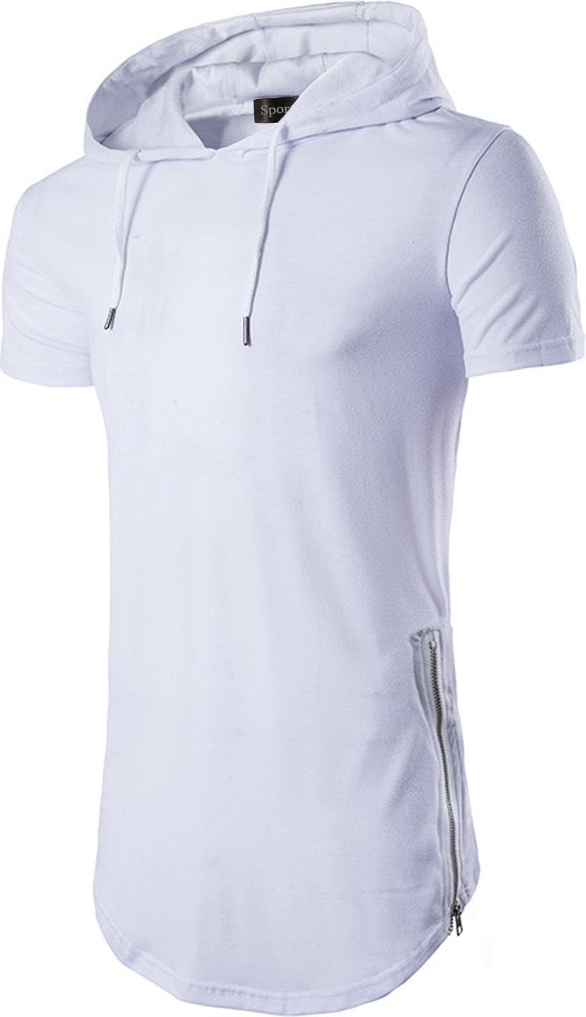 SportidesMens Casual Longline T-Shirt Short Sleeve Hoodies Zipper Hip Hop Tee Tops JZA028