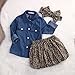 Cute Baby Boy Girl Blue Jean Shirt +Leopard Print Short Skirt+ Headband Outfits Set (6-12 Months, Blue+Leopard Print)